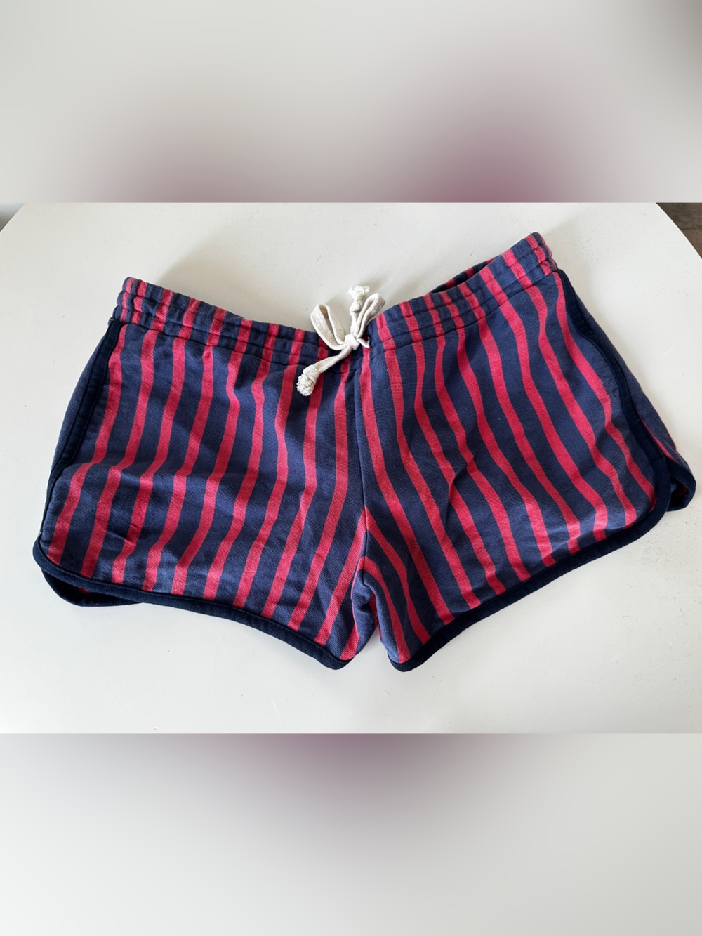 Striped Navy+ Pink vintage style track shorts j.crew